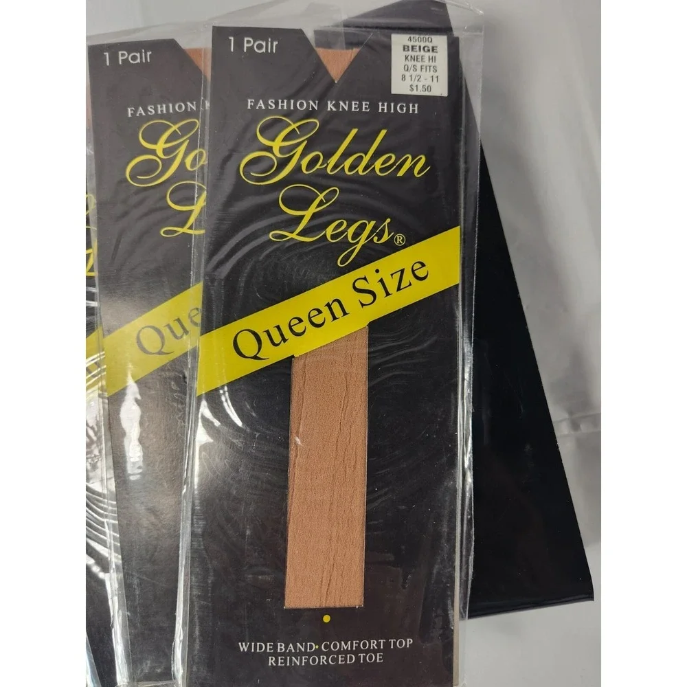 NEW Vintage Lot of 5 QUEEN Golden Legs‎ Fashion Knee High Beige 100% Nylon NY